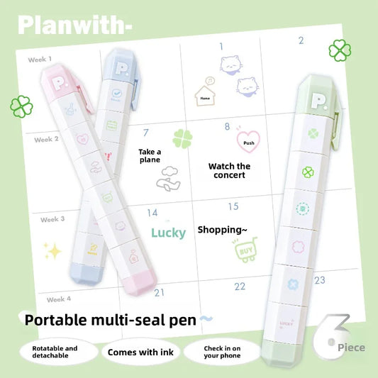 Cute To Do List Journal Stamp Set Pen Shape Detachable Ink Stamps Life Travel Week Heart Planner Diary Decorative Stamp Kid G