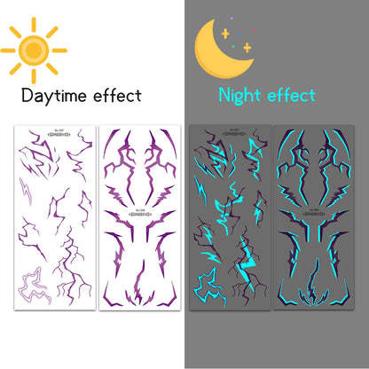 2pcs Glow in The Dark Kpop Gothic Women Face Temporary Tattoos -Cool Blue Purple Lightning & Vein Body Art Waterproof Tattoos