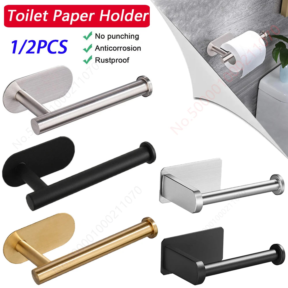 1~2PCS Toilet Paper Rack Bathroom Paper Towel Holder Adhesive Absorbent Paper Dispenser WC Kitchen Hardware Storage Accessori