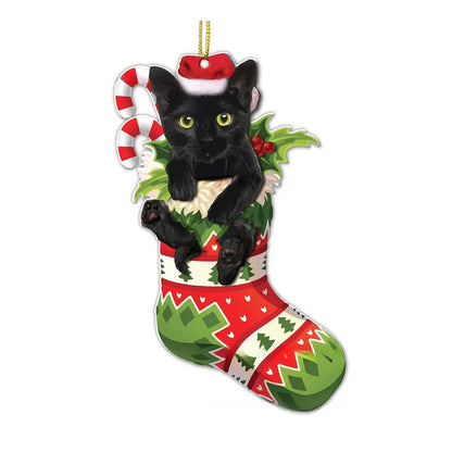 Charming Black Cat Christmas Ornament 2d Acrylic Hanging Decor For Tree Car Mirror Keychain Kid Xmas Gift Holiday Party Suppl
