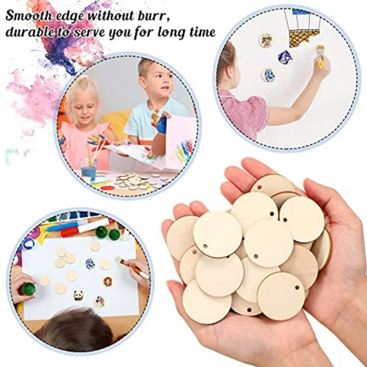 20-50Pcs Natural Unfinished Round Wooden Slices with Hole Wood Discs Blank DIY Crafts Wooden Circles for Wedding Christmas De
