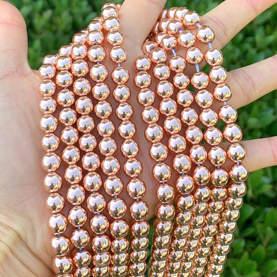 Natural Stones Rhodium Rose Gold Plated Hematite Round Loose Mineral Beads for Bracelet DIY Jewelry Making 15inch 2/3/4/6/8/1