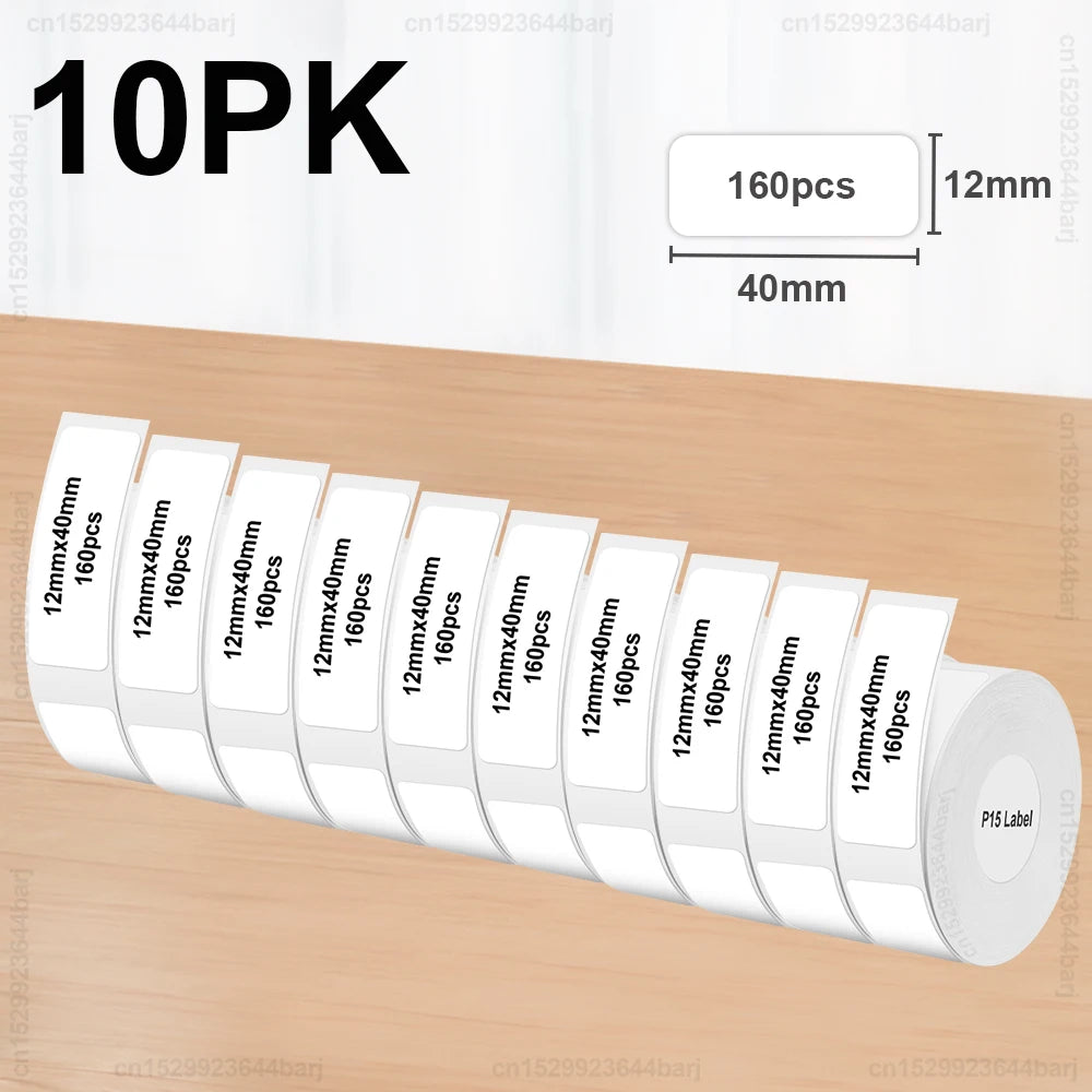 2/5/10Rolls P15 Thermal Label Sticker for Phomemo D30 Q30 Marklife P15 P12 DELI Q2 Label Maker White 12x40mm 15x30mm Label Ta