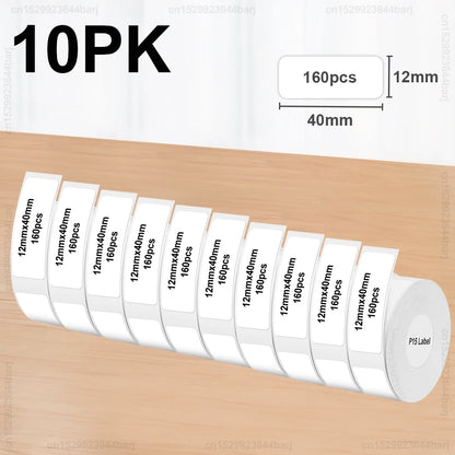 2/5/10Rolls P15 Thermal Label Sticker for Phomemo D30 Q30 Marklife P15 P12 DELI Q2 Label Maker White 12x40mm 15x30mm Label Ta