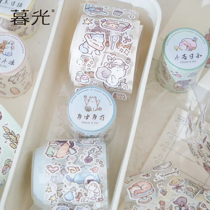 Kitten Synthetic Paper Flash Film Die Cutting Tape Cartoon Cute Children Gooka Decorative Sticker