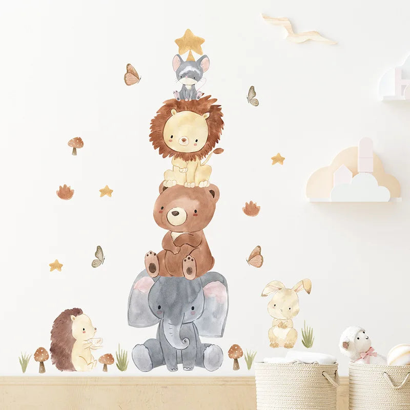 Cute Forest Animals Wall Stickers for Kids Rooms Children Boys Girls Baby Room Decoration Nursery Wallpaper Vinyl Elephant Li
