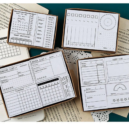 DIY Decoration Wooden Journal Stamps Set Basic Function Scrapbooking Daily Plan Monthly Schedule Stationery Habit Tracker
