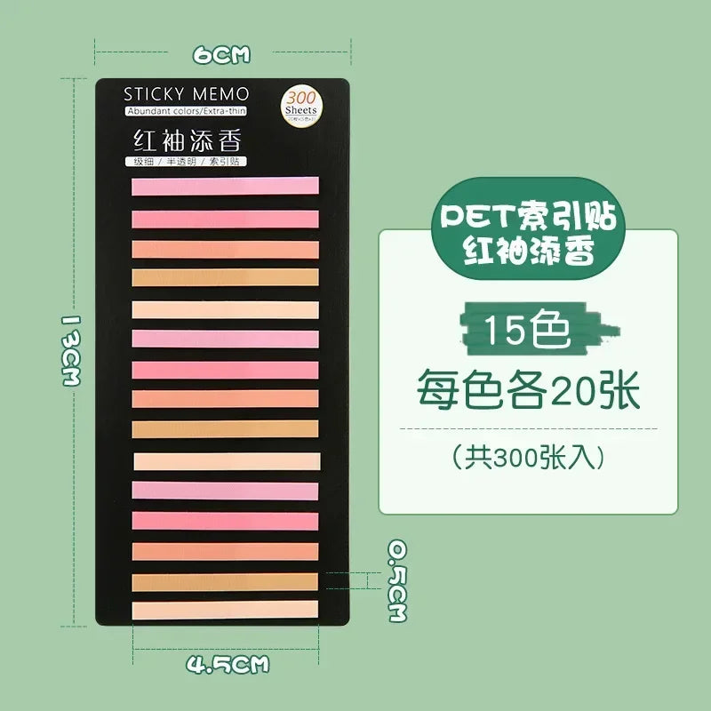 300Pcs Color Translucent Strips PET Index Sticker Note Highlight Mark Stickers Subjects Bookmarks Student Stationery Sticky N