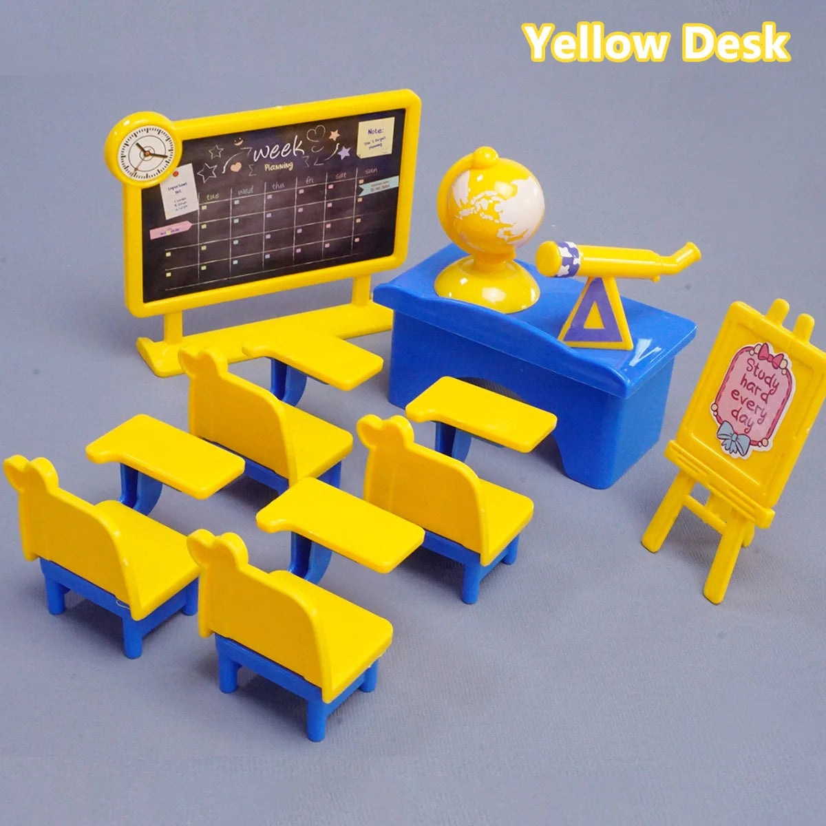 Mini Classroom Doll House Desk Chair Chalkboard Miniature School Playset Furniture Accessories Model Decoration For Kid Toy G