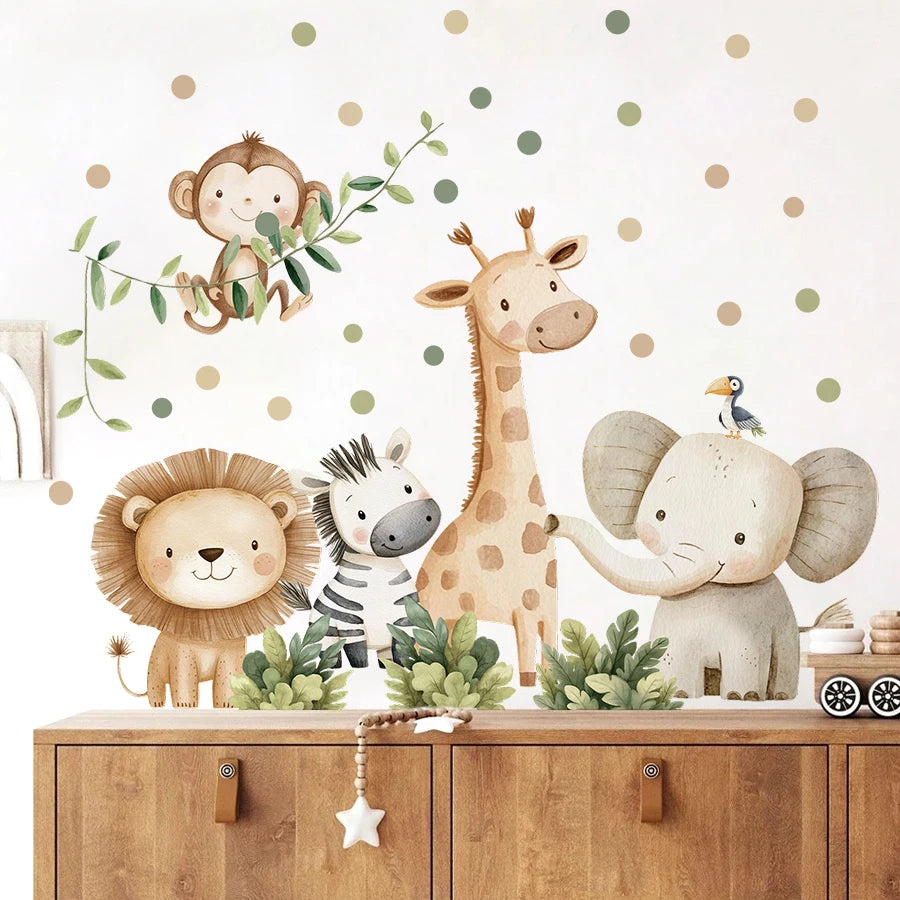 Cartoon Jungle Animal Wall Stickers - Home Decoration Removable Decals For Kids Room, Nursery Decor Wall Art