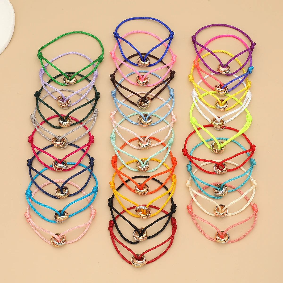 Simple Fashion Unisex Bracelet 3 Metal Round Circle Accessory Adjustable Men's Rope Bracelet for Women Jewelry Gifts