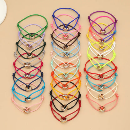 Simple Fashion Unisex Bracelet 3 Metal Round Circle Accessory Adjustable Men's Rope Bracelet for Women Jewelry Gifts