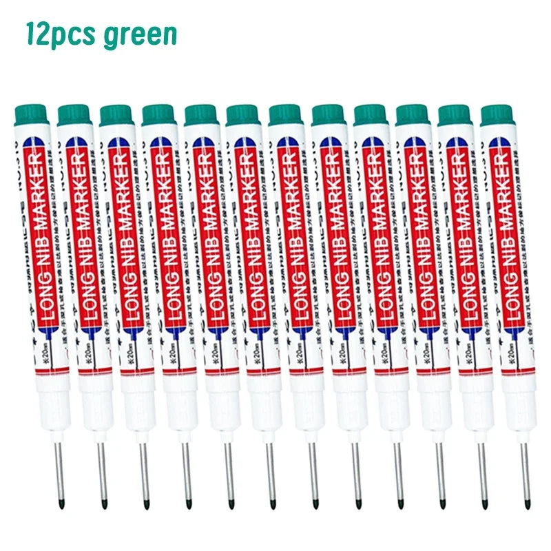 4/12 Pcs Waterproof Long Head Markers Deep Hole Marker Pen for Metal Carpenter Red/Black/Blue/Green Ink Woodworking Tools Mar