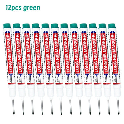 4/12 Pcs Waterproof Long Head Markers Deep Hole Marker Pen for Metal Carpenter Red/Black/Blue/Green Ink Woodworking Tools Mar
