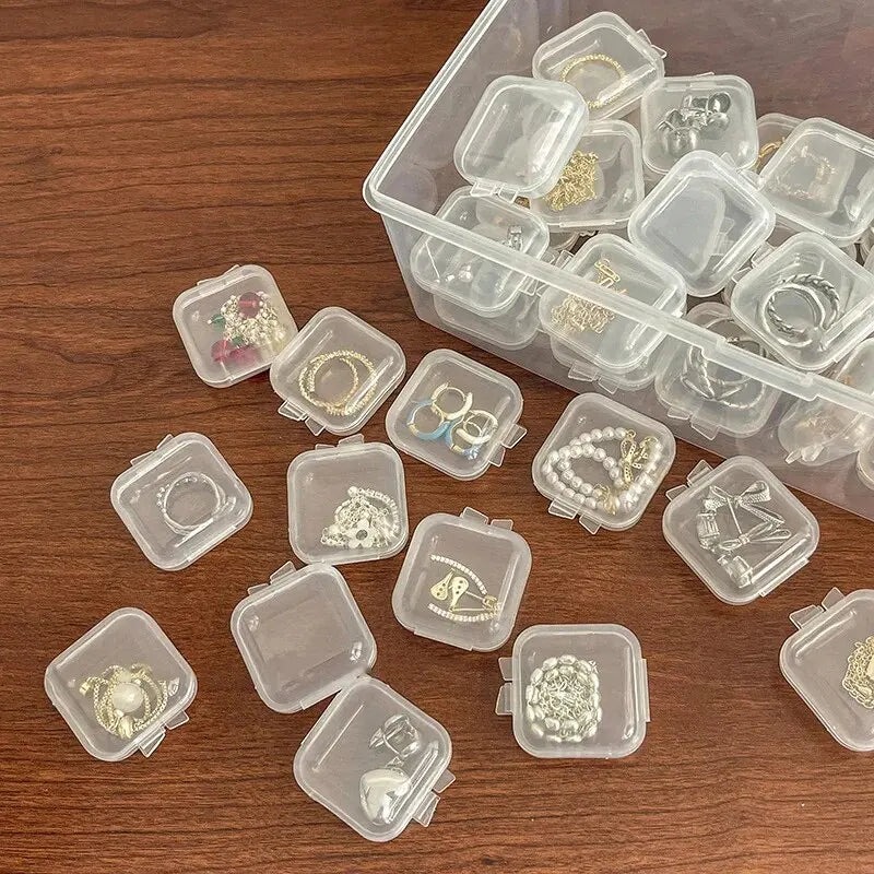 Mini Plastic Jewelry Storage Box Square Transparent Flip Portable Pill Container Jewelry Holder Packaging Earrings Display Ca