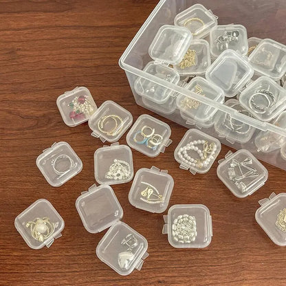 Mini Plastic Jewelry Storage Box Square Transparent Flip Portable Pill Container Jewelry Holder Packaging Earrings Display Ca