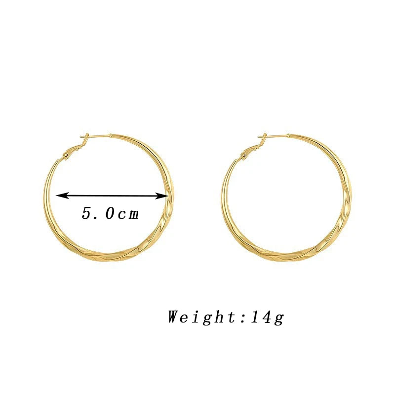 5cm Twist Metal Hoop Earrings for Women Geometric Personality Round Circle Dangle Drop Earrings Simple Party Golden Jewelry G