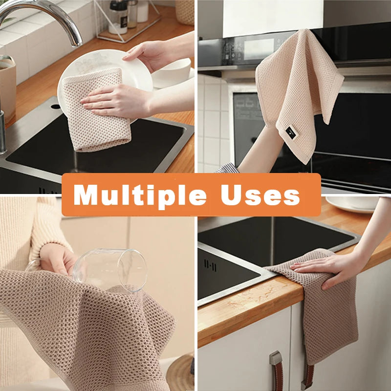 Cotton Towel Soft Absorbent Dishcloth Kitchen Dish Rags Honeycomb Breathable Face Wash Towel Household Cleaning Cloth Wash Cl
