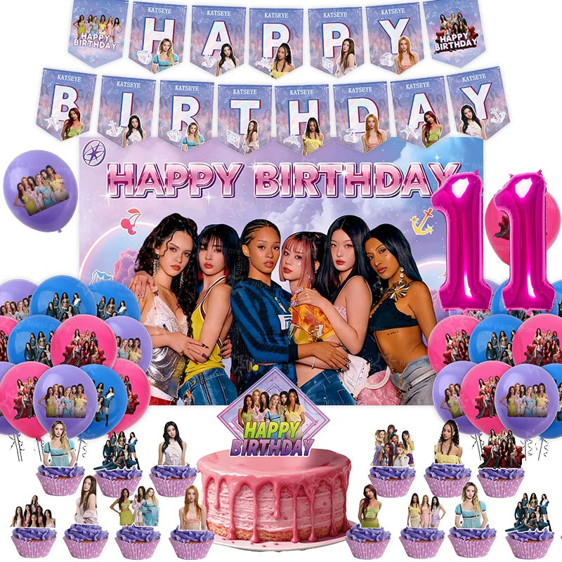 New Katseye Birthday Decoration Superstar Party Favors Stickers Poster Balloons Backdrop Banner Cake Decoration Baby Showe Gi