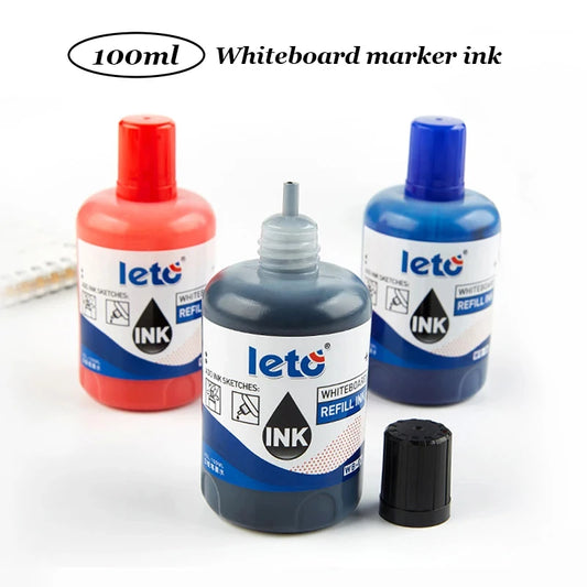 1Box 100ml Whiteboard Marker Ink Refill Set - Assorted Colors Pack of Red Blue Black Green - Compatible with All Erasable Whi