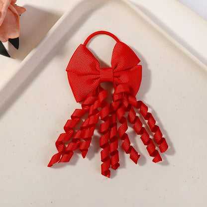 Baby Girls Back To School Ribbon Curly Hair Bow with Ties Rope Elastic Hairbands Kids Ponytail Holder Bowknot Hair Accessorie