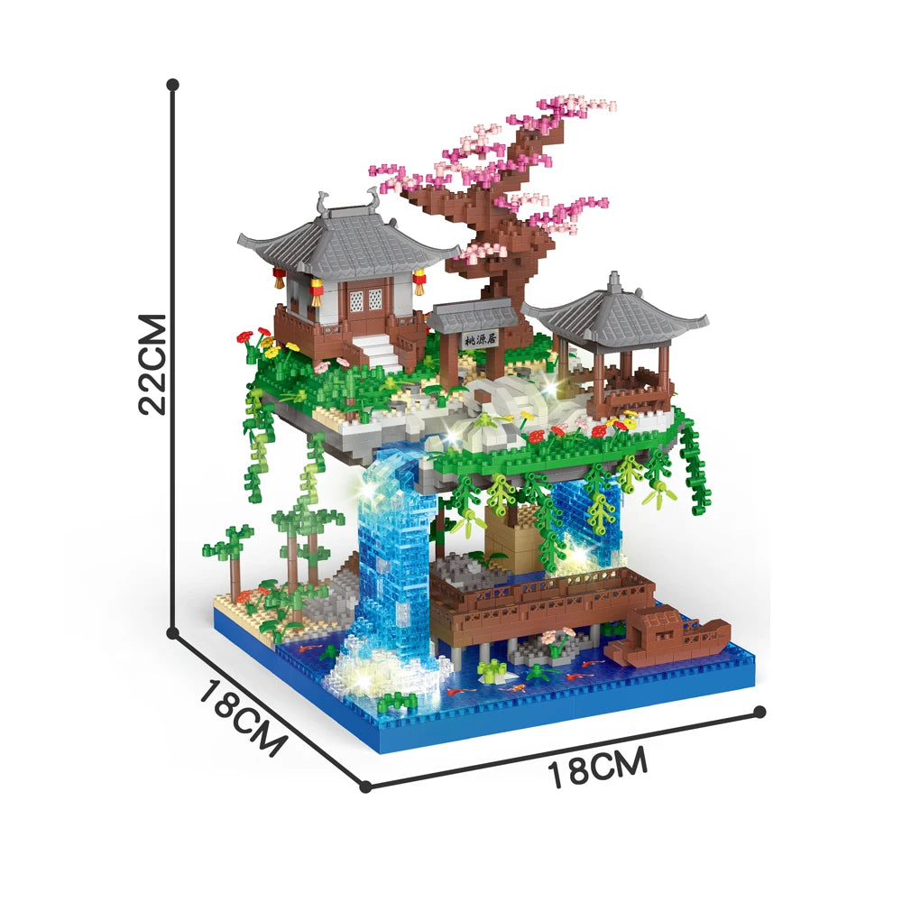 Sakura Tree Micro Blocks with LED Lights - Cherry Blossom Treehouse Model, 3D Romantic Night Glow Decor, Thoughtful Gift for 