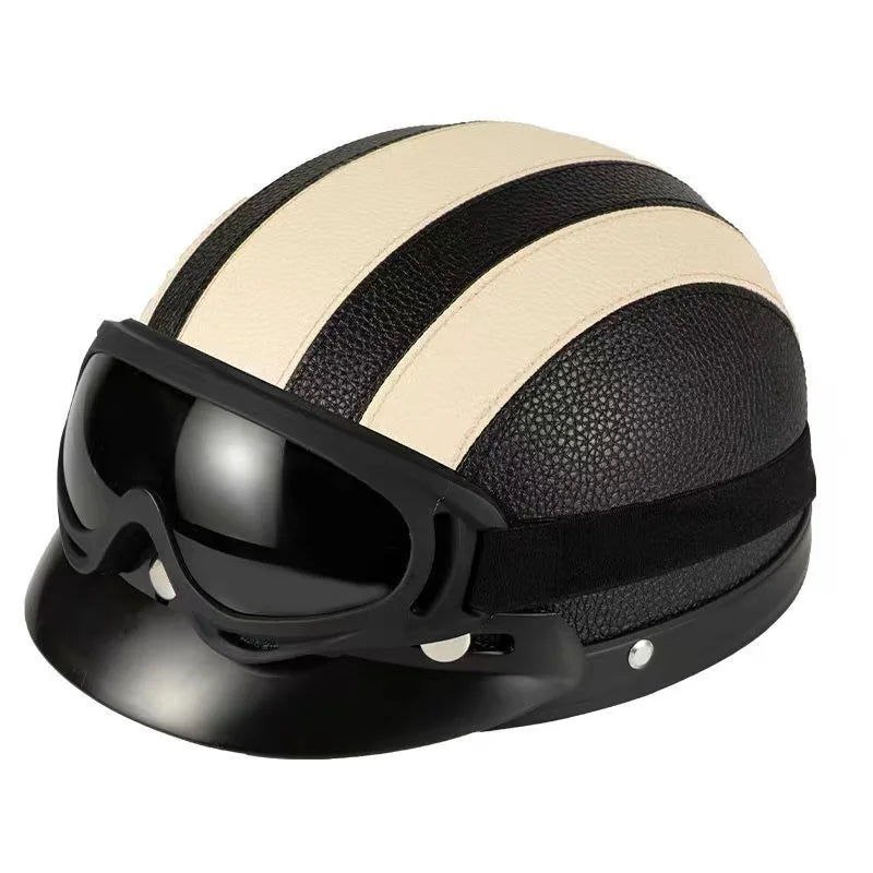 Vintage for Harley Leather Helmet for Men Women Winter Warm Universal Lightweight Half Helmet Electric Bicycles Great Gift Se