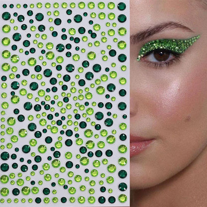 1Pcs 3D Emerald Green Face Jewels Tattoo Stickers Round Rhinestones Temporary Tattoos for Party Makeup DIY Body Diamond Decal