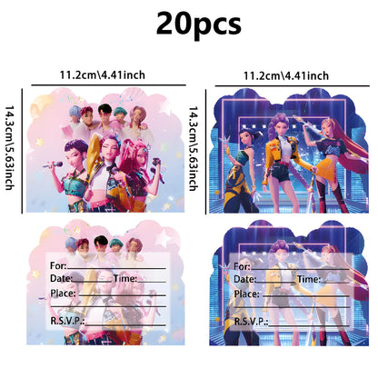 12PCS Cute Cartoon Birthday Party Invitation Cards Single & Double Sided Theme Kids Fans Event Party Favors