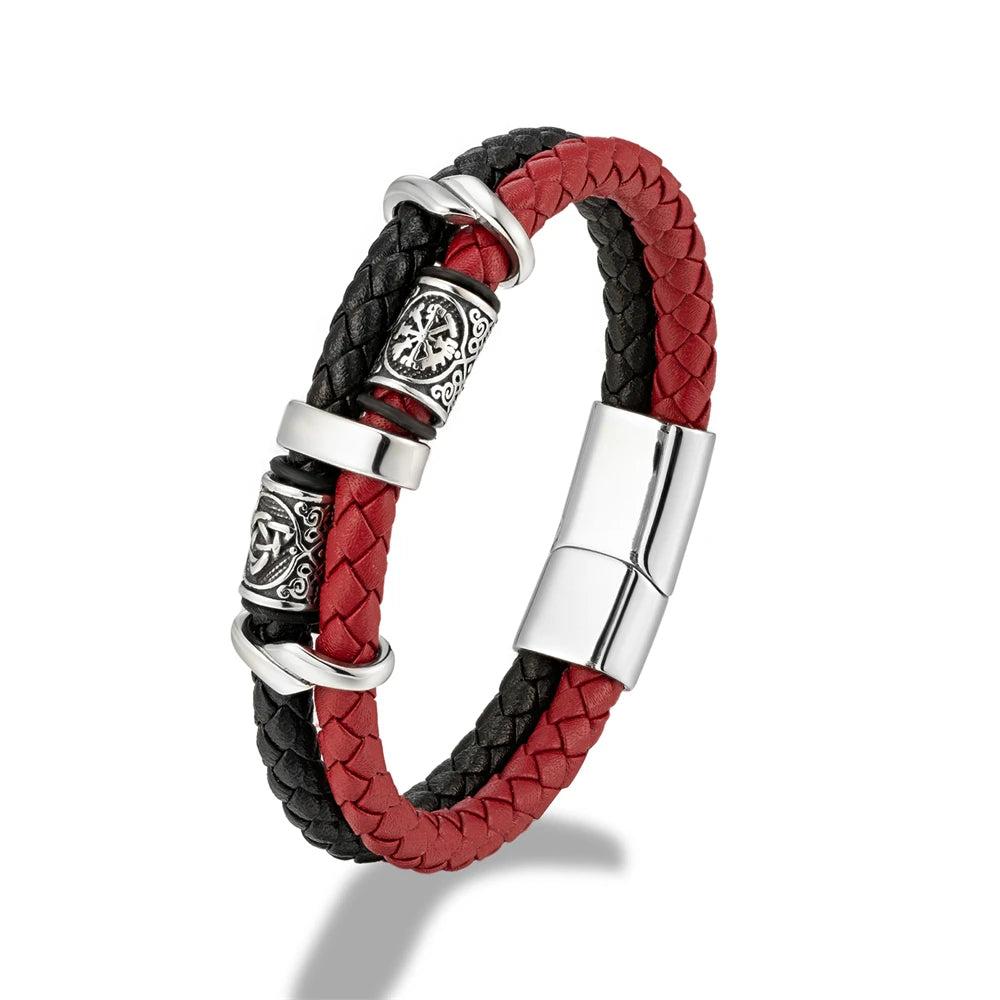 Vintage Vikings Compass Multilayer Genuine Leather Bracelet Men Stainless Steel Norse Runes Valknut Bangle Scandinavian Jewel