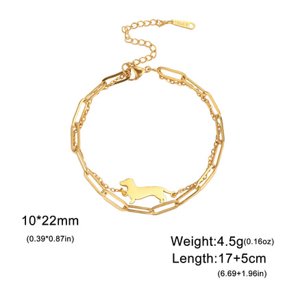 Cute Dachshund Dog Stainless Steel Bracelet for Women's Valentine's Day Commemorative Day Jewelry and Gift - GOLD B