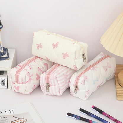 1 pc Beautiful bowknot single-layer pencil case, floral pattern design storage bag, a must-have for back to school season