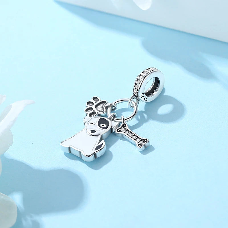 Original 925 Sterling Silver Charms Love Pets Dog Cat Paw Print Pendant Beads Fit Brand Bracelets Necklaces Women DIY Jewelry