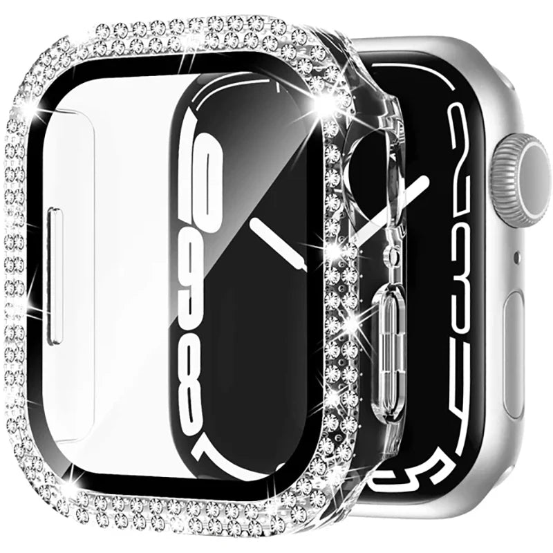 Glass+Diamond Cover For Apple watch case 46mm 40mm 44mm 41mm 42mm 45mm Bling Bumper Protector iWatch Series 11 10 9 SE 7 8 ca