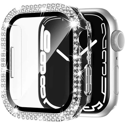Glass+Diamond Cover For Apple watch case 46mm 40mm 44mm 41mm 42mm 45mm Bling Bumper Protector iWatch Series 11 10 9 SE 7 8 ca