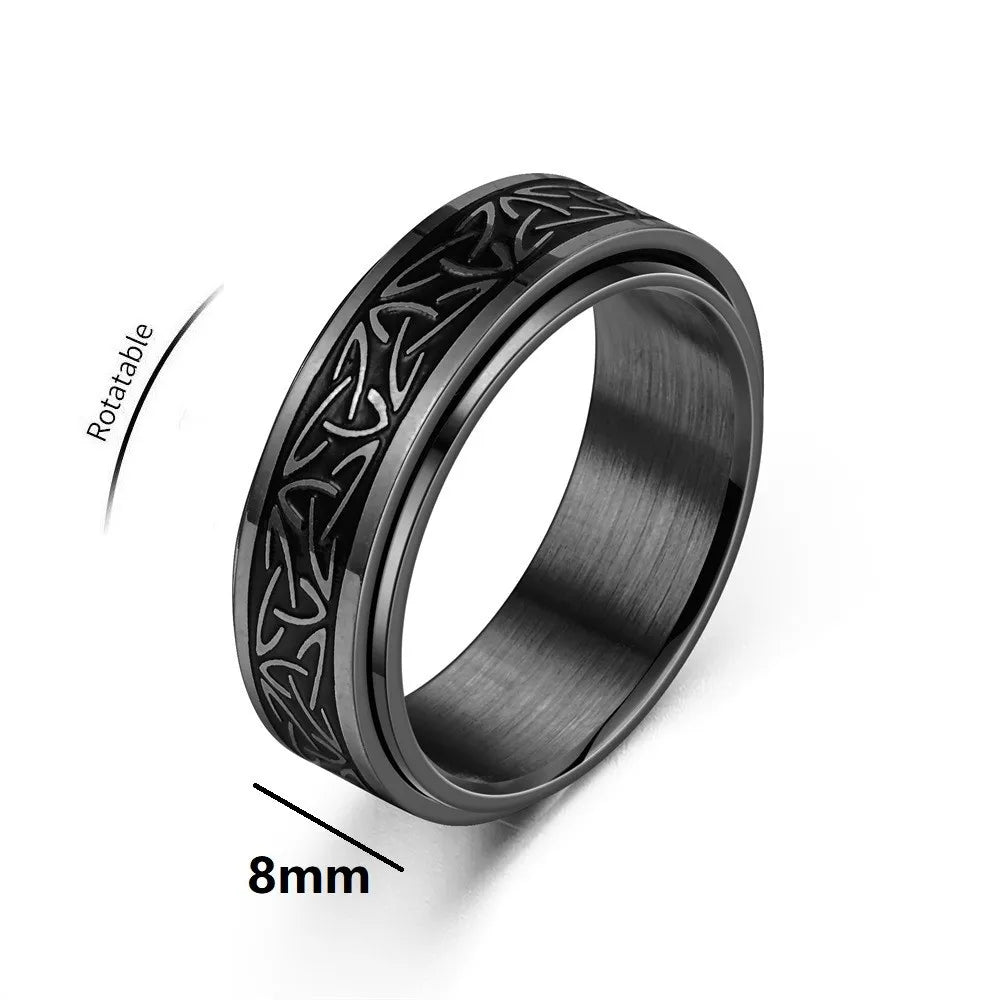 Viking Celtic Knot Rune Rings For Men Rotating Stainless Steel Anti Stress Anxiety Relife Spinning Ring Anillo Antiestres - r