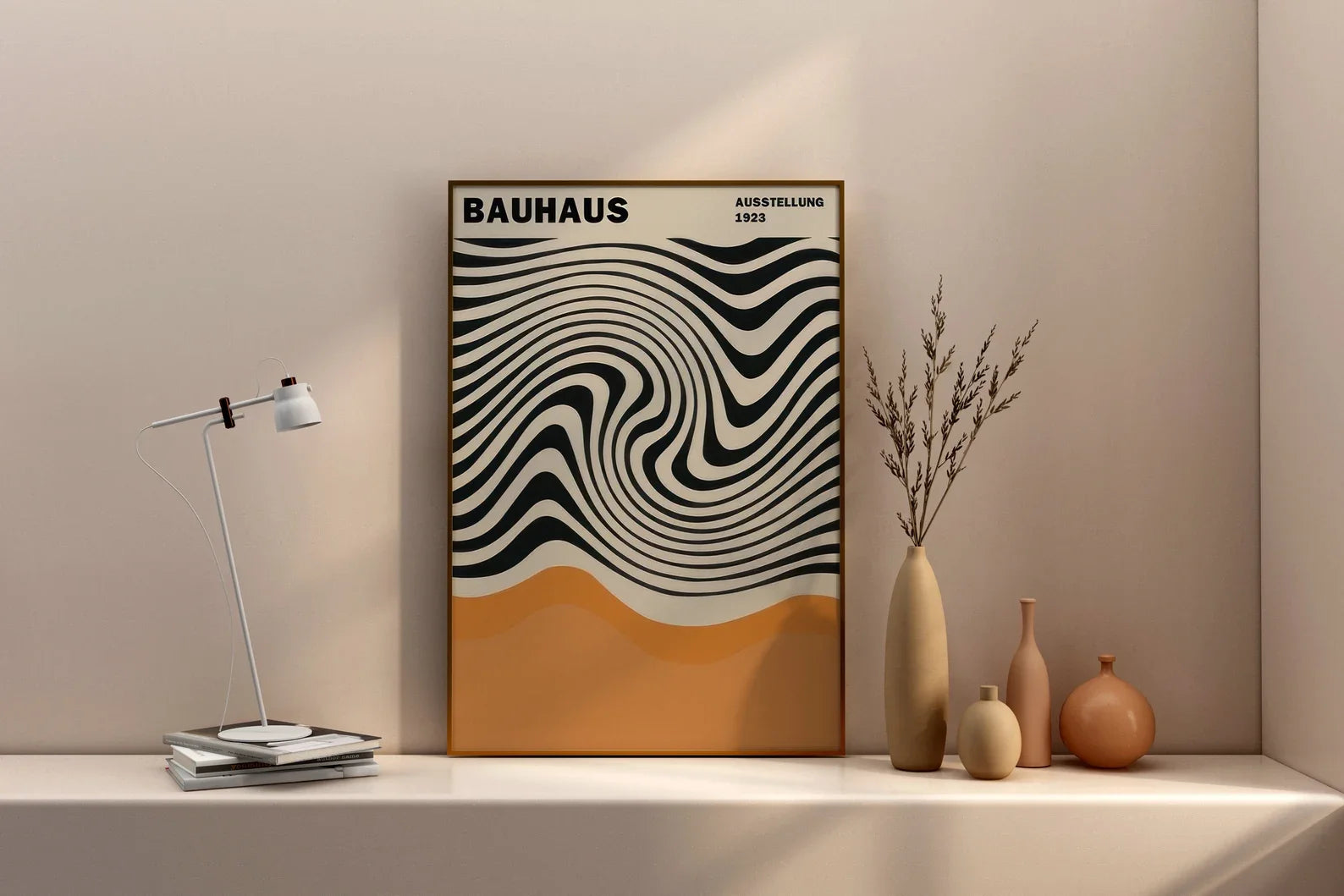 Mid Century Modern Black Bauhaus Canvas Wall Art Poster, Unframed Wavy Minimalist Bauhaus Wall Art Prints for Living Room Dec