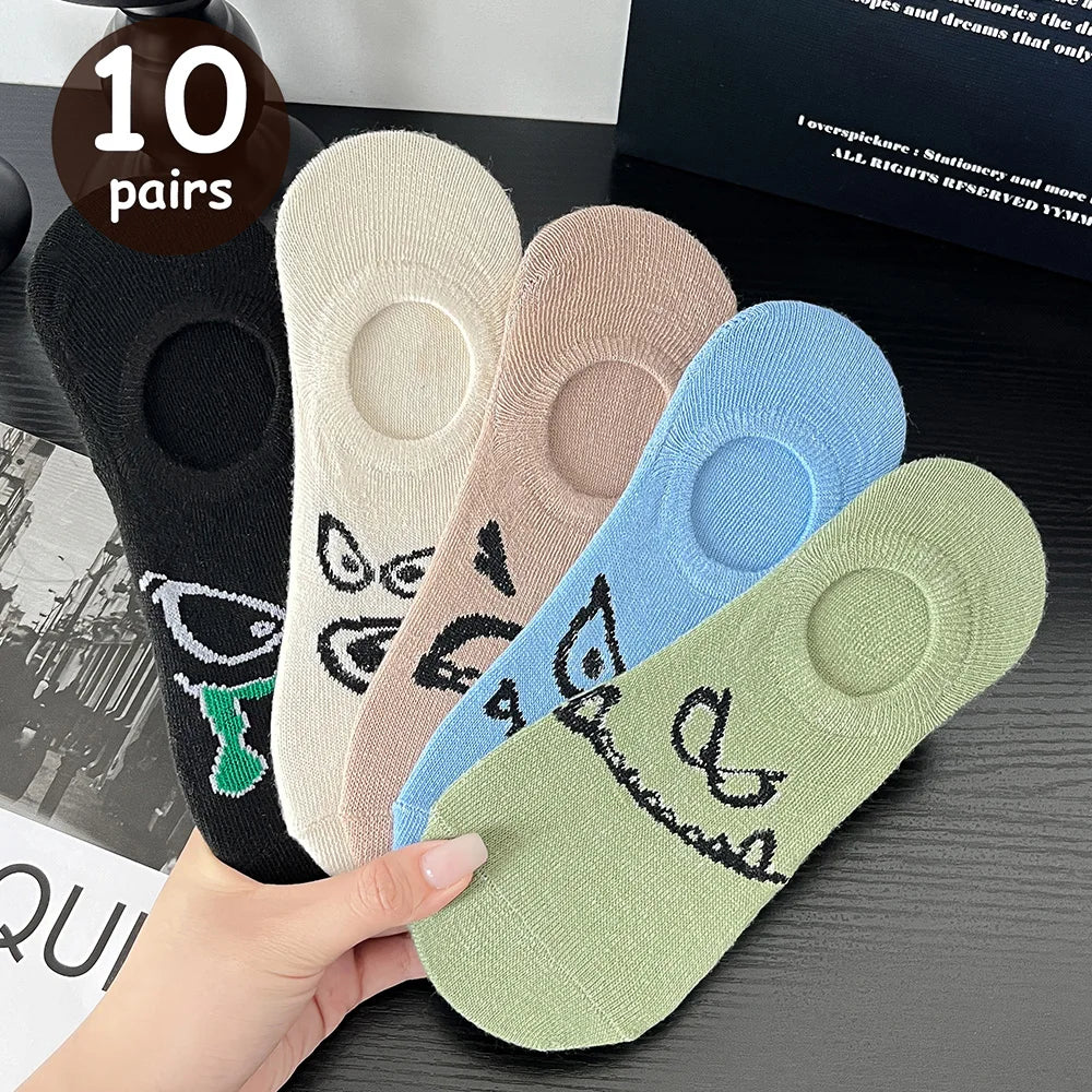 5 Pairs Women Cartoon Patterned Socks Trendy Versatile Breathable Sweat Wicking Deodorizing Antibacterial Comfortable Socks -