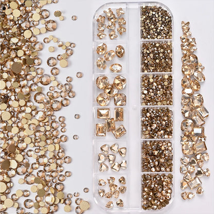 1Box 3D Clear Nail Art Rhinestones 12Shapes Mixed Oval,Butterfly,Heart,Flower,Round Diamond Nail Charms DIY Nail Art Decorati