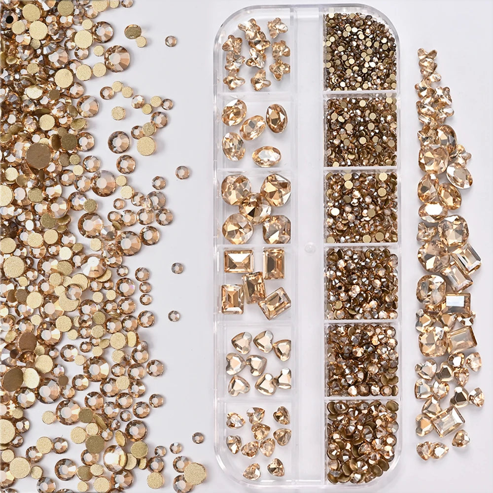 1Box 3D Clear Nail Art Rhinestones 12Shapes Mixed Oval,Butterfly,Heart,Flower,Round Diamond Nail Charms DIY Nail Art Decorati