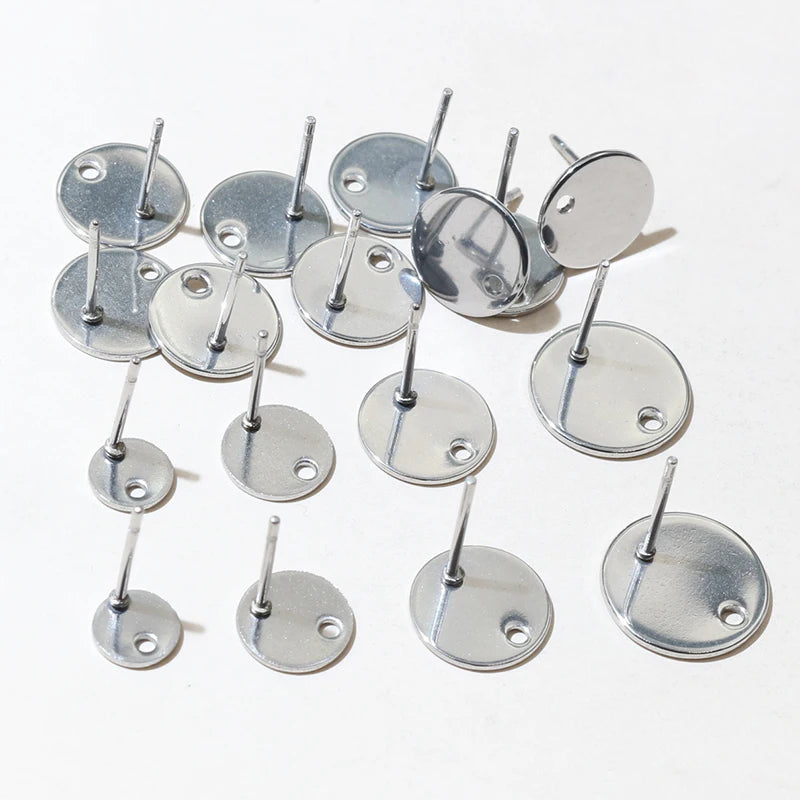 20pcs 6-12mm Stainless Steel Earring Studs Pins Craft Findings for Stud Earrings DIY Jewelry Making Accessories Findings