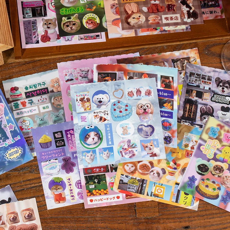 20 Sheets PET Die cut Stickers book Retro Cartoon Decorative handmade Scrapbooking Material Diary Japanese Stationery Supplie
