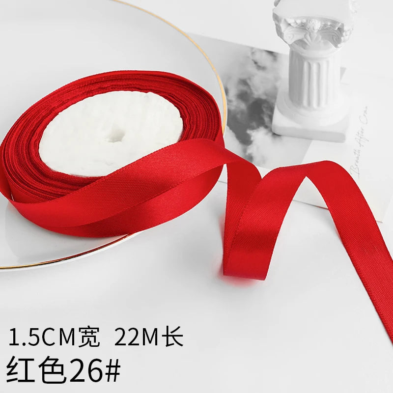 Wusmart 22Meters/Roll 1.5cm Single Face Satin Ribbon DIY Handmade Crafts Fabric Christmas Wedding Decoration Silk Ribbons - R