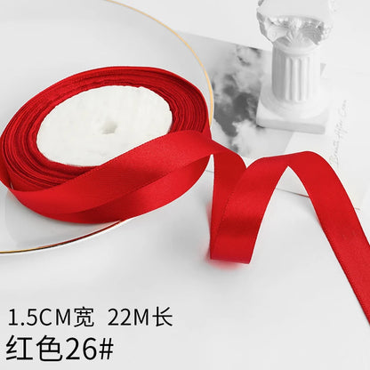 Wusmart 22Meters/Roll 1.5cm Single Face Satin Ribbon DIY Handmade Crafts Fabric Christmas Wedding Decoration Silk Ribbons - R