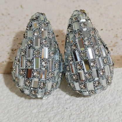 Oversized colorful Stud Earrings with Full Diamonds and Drop-shaped Pendants in European and American Styles - white