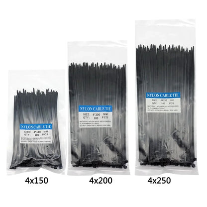 300pcs Three mode Self-Locking Plastic Nylon Wire Cable Zip Ties Black Cable Ties Fasten Loop Cable Various specifications - 