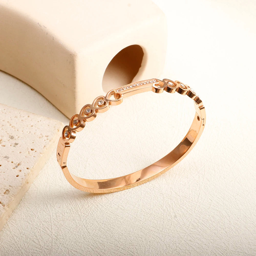 Stainless Steel With Zirconia Bracelet Bangle Simple Jewelry