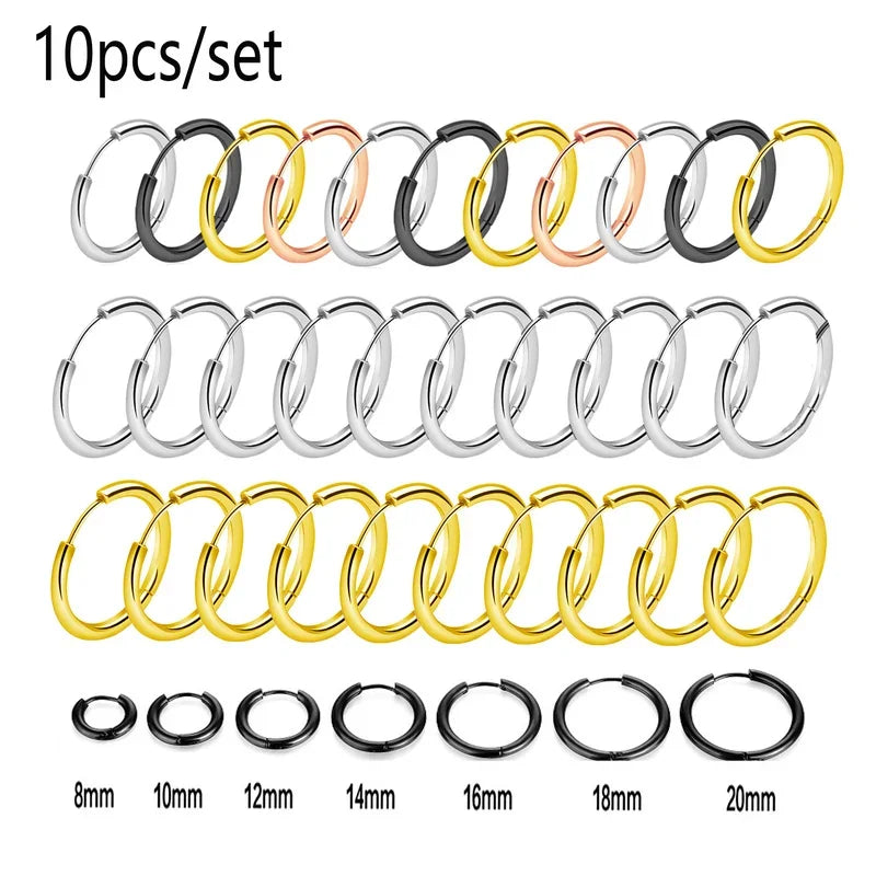 10/20Pcs Minimalist 316L Stainless Steel Small Hoop Earrings For Women Man Classic Round Earrings Fashion Ear Piercing Jewelr