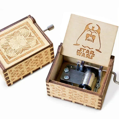 Stars Wars Anime Theme Wooden Hand-cranked Octave Creative Music Box Couple Wedding Friend Birthday Xmas Decora Gifts - A