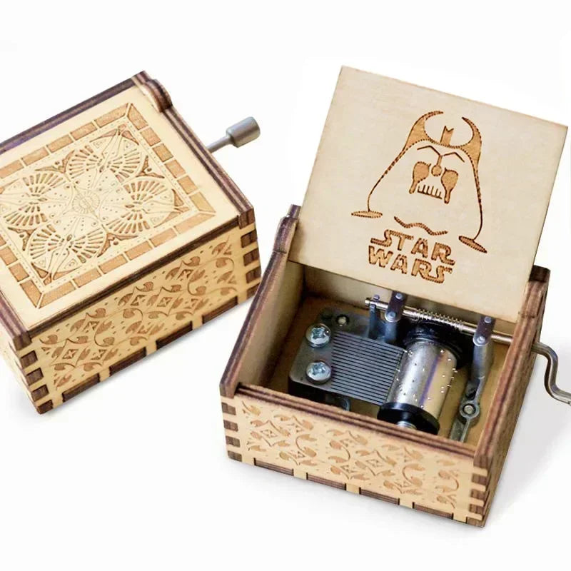 Stars Wars Anime Theme Wooden Hand-cranked Octave Creative Music Box Couple Wedding Friend Birthday Xmas Decora Gifts